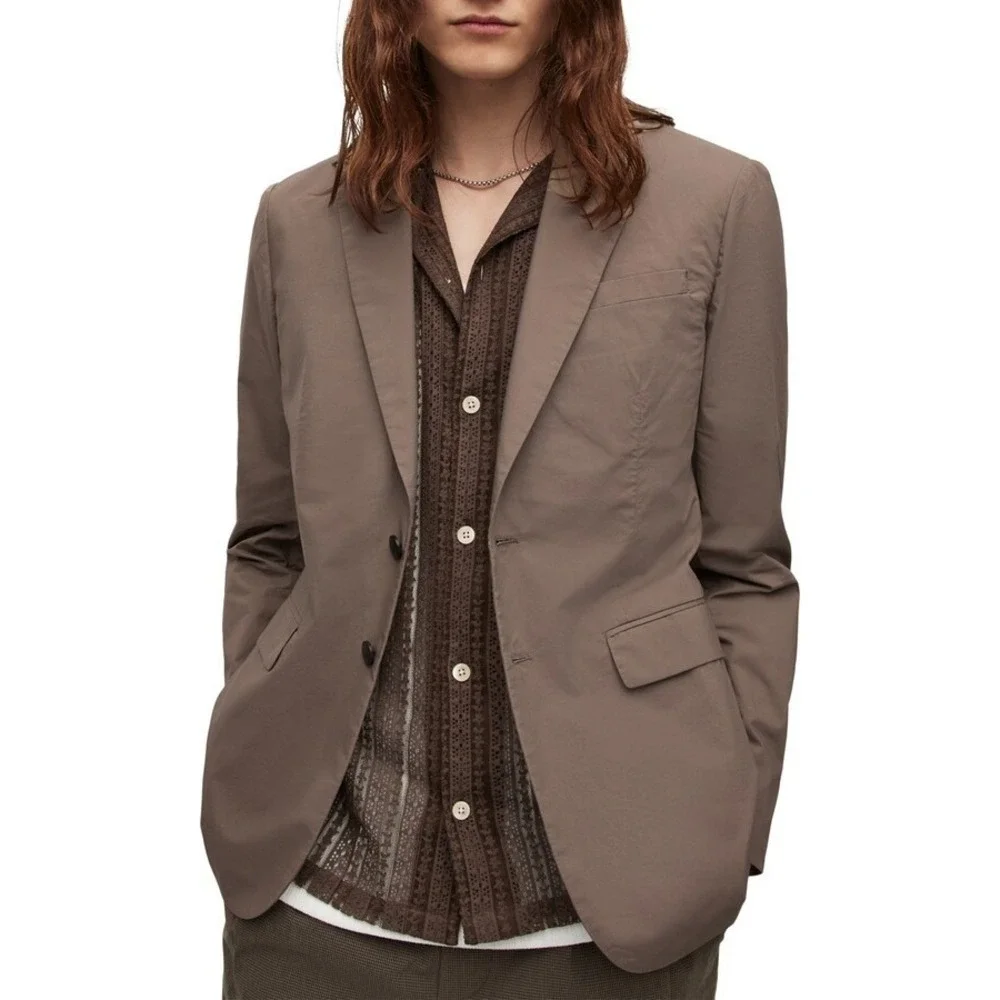 ALL SAINTS Canta Blazer Sports Coat in Brown Men 44 Cotton 2 Button Front NWOT‎